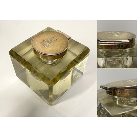 ANTICO CALAMAIO CRISTALLO MOLATO TAPPO ARGENTO Mappin & Webb INKWELL SILVER TOP