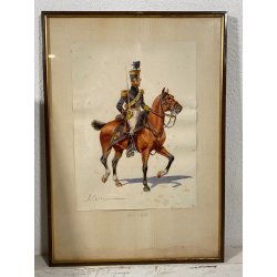 LOTTO 10 ACQUERELLO A. Cervi CAVALLERIA MILITARE UNIFORMI UFFICIALI CAVALLO