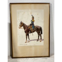 LOTTO 10 ACQUERELLO A. Cervi CAVALLERIA MILITARE UNIFORMI UFFICIALI CAVALLO