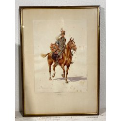 LOTTO 10 ACQUERELLO A. Cervi CAVALLERIA MILITARE UNIFORMI UFFICIALI CAVALLO