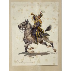 LOTTO 10 ACQUERELLO A. Cervi CAVALLERIA MILITARE UNIFORMI UFFICIALI CAVALLO