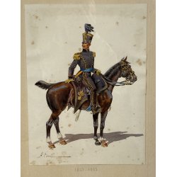 LOTTO 10 ACQUERELLO A. Cervi CAVALLERIA MILITARE UNIFORMI UFFICIALI CAVALLO