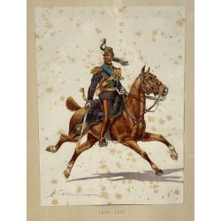 LOTTO 10 ACQUERELLO A. Cervi CAVALLERIA MILITARE UNIFORMI UFFICIALI CAVALLO