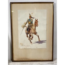 LOTTO 10 ACQUERELLO A. Cervi CAVALLERIA MILITARE UNIFORMI UFFICIALI CAVALLO