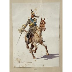 LOTTO 10 ACQUERELLO A. Cervi CAVALLERIA MILITARE UNIFORMI UFFICIALI CAVALLO