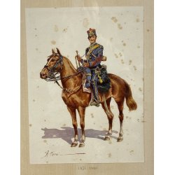 LOTTO 10 ACQUERELLO A. Cervi CAVALLERIA MILITARE UNIFORMI UFFICIALI CAVALLO