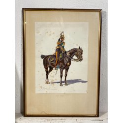 LOTTO 10 ACQUERELLO A. Cervi CAVALLERIA MILITARE UNIFORMI UFFICIALI CAVALLO