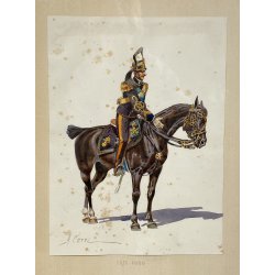 LOTTO 10 ACQUERELLO A. Cervi CAVALLERIA MILITARE UNIFORMI UFFICIALI CAVALLO