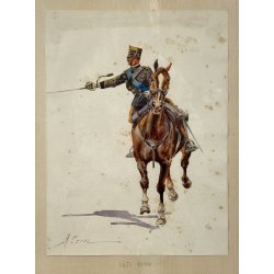 LOTTO 10 ACQUERELLO A. Cervi CAVALLERIA MILITARE UNIFORMI UFFICIALI CAVALLO
