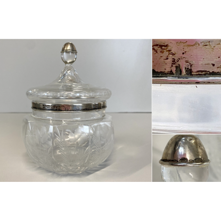 ANTICA SCATOLA COPERCHIO ARGENTO POTICHE Cristallo MOLATO CRISTAL VANITY BOX