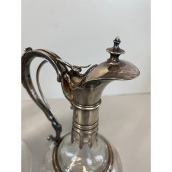 ANTICA COPPIA VERSATOIO AMPOLLA BOCCA METALLO ARGENTATO DECORO FOGLIATO 19 cm/h