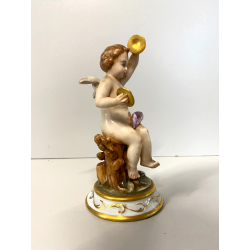 SCULTURA FIGURA PUTTO Musicante PORCELLANA CAPODIMONTE CHERUBINO AGIOLETTO