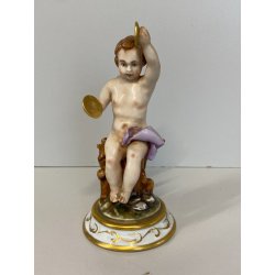 SCULTURA FIGURA PUTTO Musicante PORCELLANA CAPODIMONTE CHERUBINO AGIOLETTO
