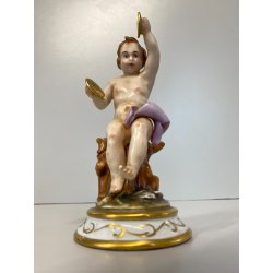 SCULTURA FIGURA PUTTO Musicante PORCELLANA CAPODIMONTE CHERUBINO AGIOLETTO