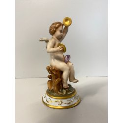 SCULTURA FIGURA PUTTO Musicante PORCELLANA CAPODIMONTE CHERUBINO AGIOLETTO