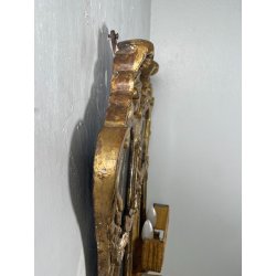 ANTICA COPPIA SPECCHIERA BAROCCO LEGNO EPOCA 600 FOGLIA ORO LUME LAMPADA DA MURO