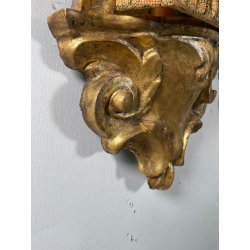 ANTICA COPPIA SPECCHIERA BAROCCO LEGNO EPOCA 600 FOGLIA ORO LUME LAMPADA DA MURO