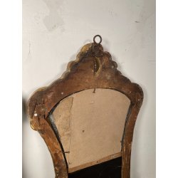 ANTICA COPPIA SPECCHIERA BAROCCO LEGNO EPOCA 600 FOGLIA ORO LUME LAMPADA DA MURO