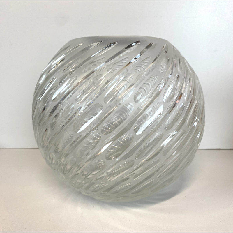 VASO VINTAGE SFERA VETRO SATINATO MOLATO MODERN DESIGN ø 21 x 17,5 cm/h