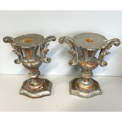 ANTICA coppia PORTAPALME legno FOGLIA ARGENTO '700 VASI D’ ALTARE CHIESA