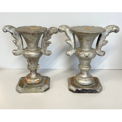 ANTICA coppia PORTAPALME legno FOGLIA ARGENTO '700 VASI D’ ALTARE CHIESA