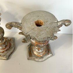 ANTICA coppia PORTAPALME legno FOGLIA ARGENTO '700 VASI D’ ALTARE CHIESA