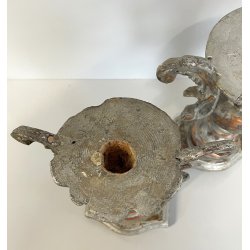 ANTICA coppia PORTAPALME legno FOGLIA ARGENTO '700 VASI D’ ALTARE CHIESA