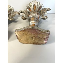 ANTICA coppia PORTAPALME legno FOGLIA ARGENTO '700 VASI D’ ALTARE CHIESA