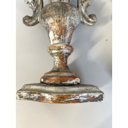 ANTICA coppia PORTAPALME legno FOGLIA ARGENTO '700 VASI D’ ALTARE CHIESA