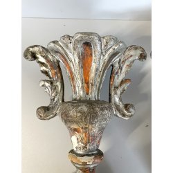 ANTICA coppia PORTAPALME legno FOGLIA ARGENTO '700 VASI D’ ALTARE CHIESA