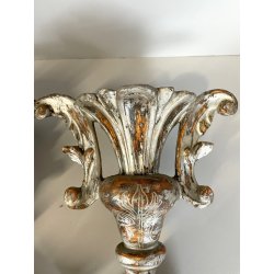 ANTICA coppia PORTAPALME legno FOGLIA ARGENTO '700 VASI D’ ALTARE CHIESA