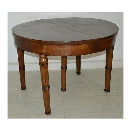 ANTICO TAVOLO 1800 IMPERO Carlo X ROTONDO ø113 legno NOCE allungabile 2,85 m OLD