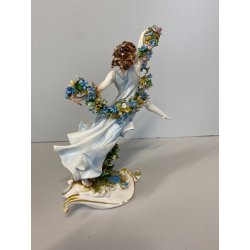 FIGURA STATUINA PORCELLANA Capodimonte Primavera BALLERINA GHIRLANDA FIORI  17cm