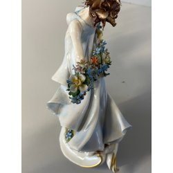 FIGURA STATUINA PORCELLANA Capodimonte Primavera BALLERINA GHIRLANDA FIORI  17cm