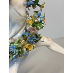 FIGURA STATUINA PORCELLANA Capodimonte Primavera BALLERINA GHIRLANDA FIORI  17cm