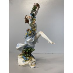 FIGURA STATUINA PORCELLANA Capodimonte Primavera BALLERINA GHIRLANDA FIORI  17cm