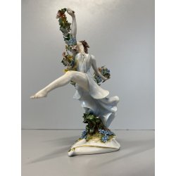 FIGURA STATUINA PORCELLANA Capodimonte Primavera BALLERINA GHIRLANDA FIORI  17cm