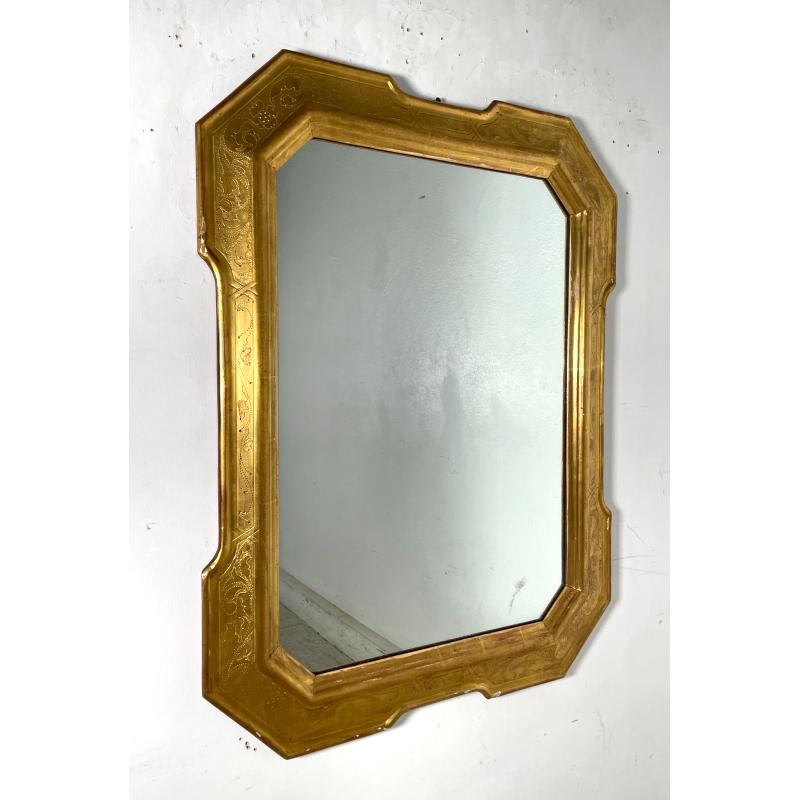ANTICA GRANDE SPECCHIERA VASSOIO CORNICE DORATA 1800 SPECCHIO LEGNO FOGLIA ORO