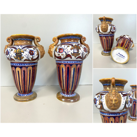 ANTICA COPPIA VASO BIANSATO Gualdo Tadino CERAMICA LUSTRO MASCHERONI XX sec.