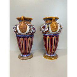 ANTICA COPPIA VASO BIANSATO Gualdo Tadino CERAMICA LUSTRO MASCHERONI XX sec.