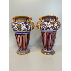 ANTICA COPPIA VASO BIANSATO Gualdo Tadino CERAMICA LUSTRO MASCHERONI XX sec.