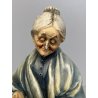 SCULTURA GRES CERAMICA A. Borsato FIGURA ANZIANA LAVORO A MAGLIA GALLO GALLINE