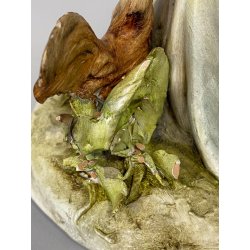SCULTURA GRES CERAMICA A. Borsato FIGURA ANZIANA LAVORO A MAGLIA GALLO GALLINE