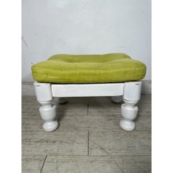 ANTICO POUF LEGNO NOCE BIANCO EPOCA '800 STOFFA VERDE SGABELLO POLTRONA SEDIA