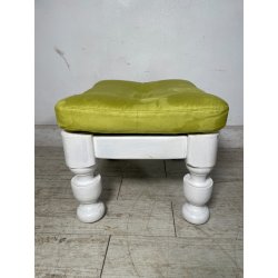ANTICO POUF LEGNO NOCE BIANCO EPOCA '800 STOFFA VERDE SGABELLO POLTRONA SEDIA