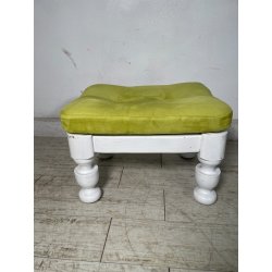 ANTICO POUF LEGNO NOCE BIANCO EPOCA '800 STOFFA VERDE SGABELLO POLTRONA SEDIA
