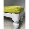 ANTICO POUF LEGNO NOCE BIANCO EPOCA '800 STOFFA VERDE SGABELLO POLTRONA SEDIA