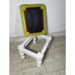 ANTICO POUF LEGNO NOCE BIANCO EPOCA '800 STOFFA VERDE SGABELLO POLTRONA SEDIA