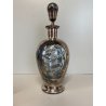 ANTICO SET LIQUORE ROSOLIO DECANTER 6 BICCHIERI vetro DECORO SILVER OVERLAY MCM