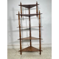ANTICA ANGOLIERA ETAGERE LEGNO NOCE 1800 LIBRERIA CONSOLLE SCAFFALE 5 RIPIANI